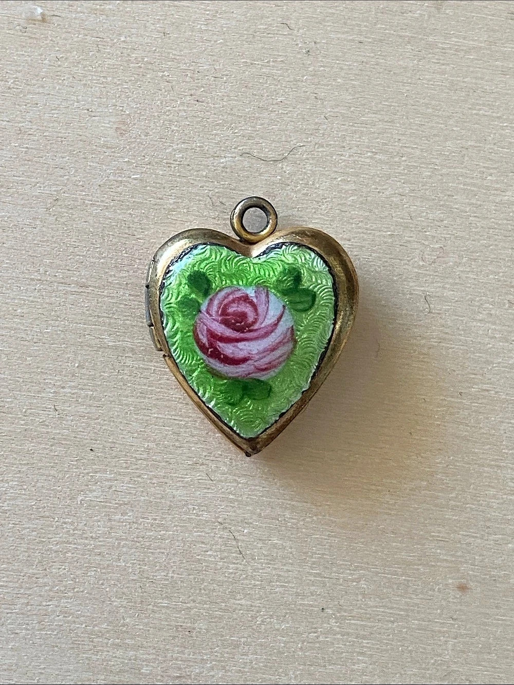 Guilloche tiny vintage gold tone heart locket charm/pendant 40s